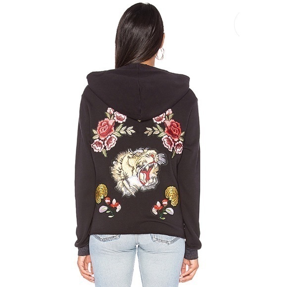 NEW Anthro Embroidered Tiger Patch Hoodie Sweatshirt S - Picture 1 of 6